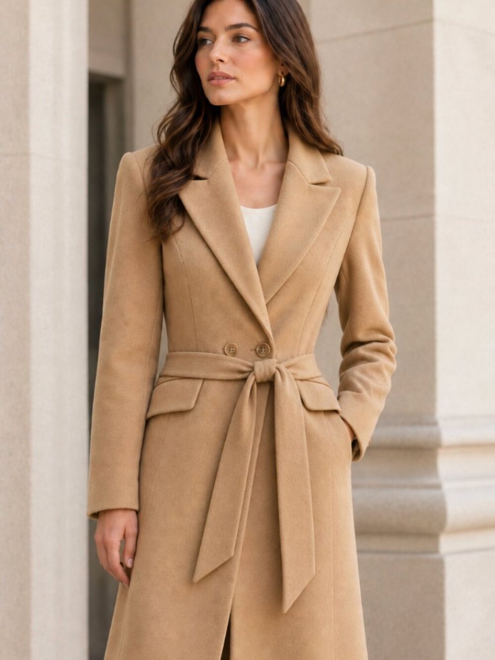 Magda Rose Vienna Tan Wool Belted Wrap Trench Coat Size 36 / US 4